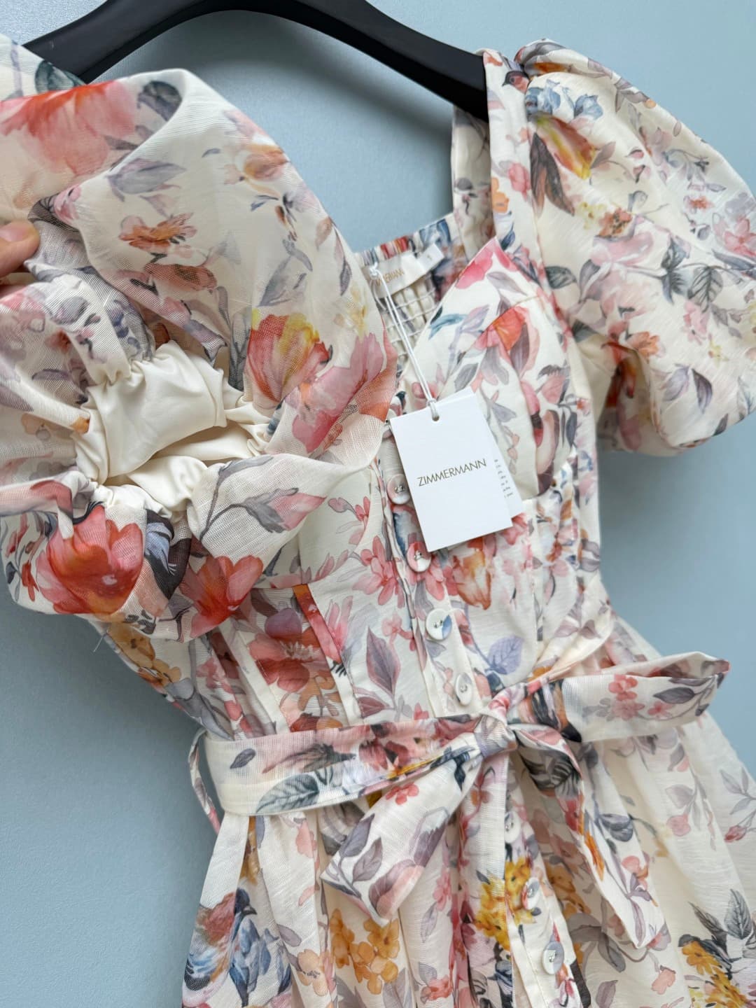 C18324 🔥🔥 Zimmermann 26 Vintage/retro new dress with bird and flower patterns, square collar + bubble sleeves. The elegant collar reveals the delicate collarbones, while the short bubble sleeves refine the shoulders and effectively cover up the arm fat. I — image 5