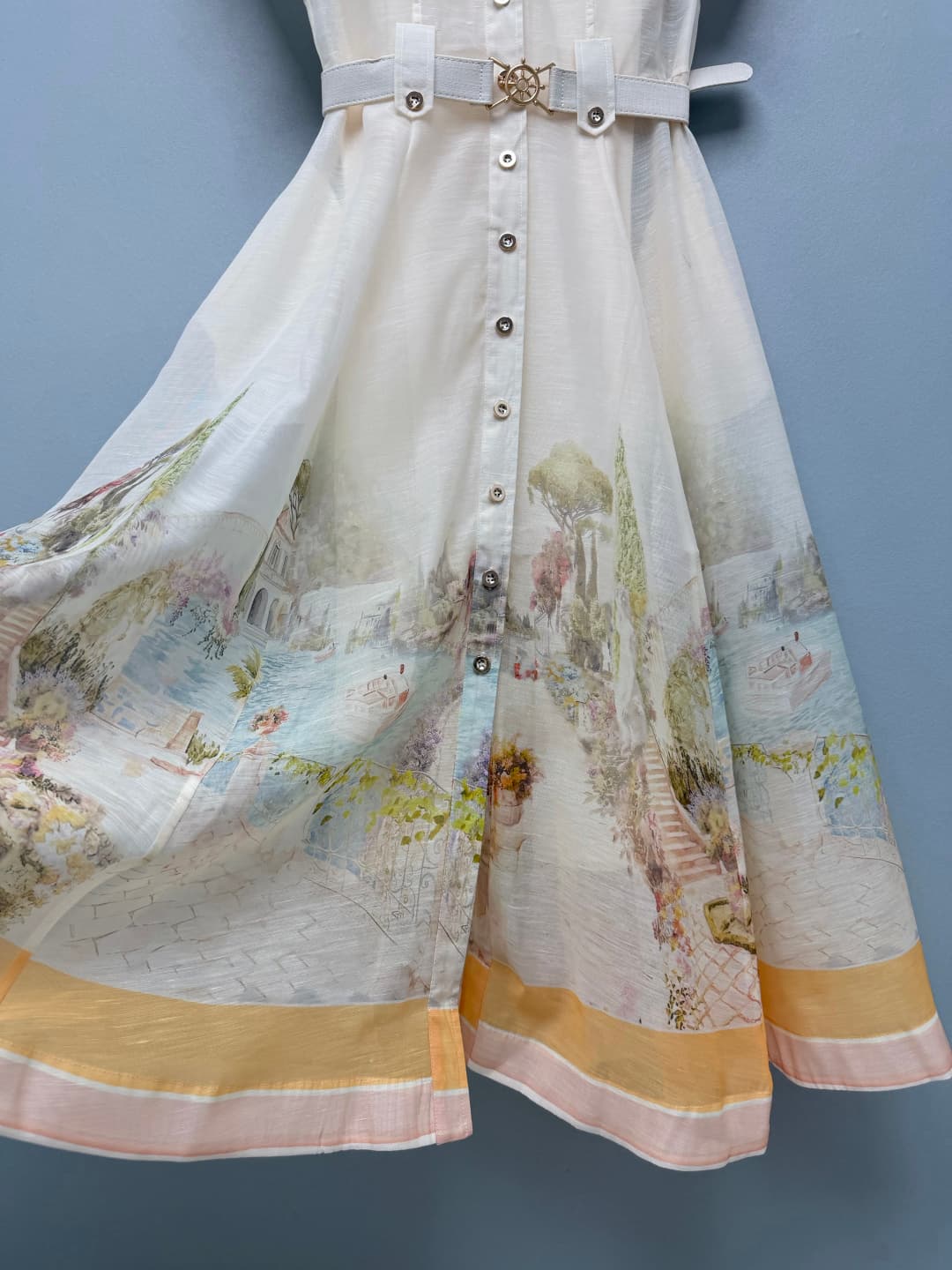C18287 🔥🔥 Zimmermann 26 new vintage/retro nautical oil painting dress (long length). It features a romantic vacation-inspired design with vintage nautical elements. This dress combines French nautical styles and Impressionist oil painting prints, creating — image 5
