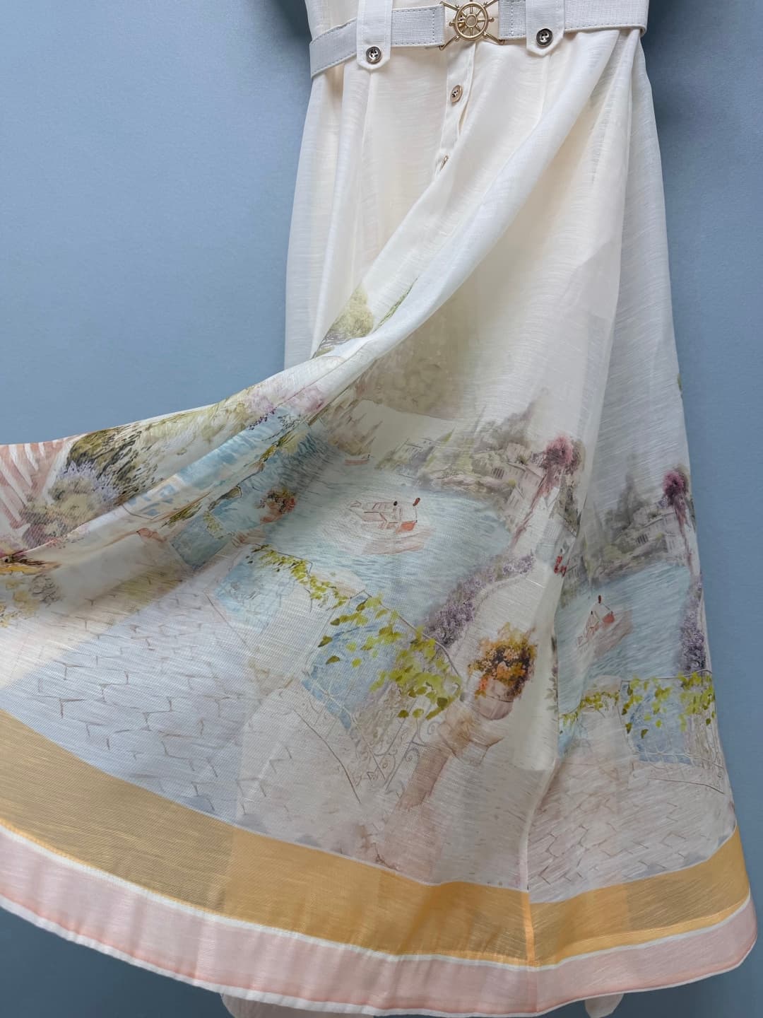 C18287 🔥🔥 Zimmermann 26 new vintage/retro nautical oil painting dress (long length). It features a romantic vacation-inspired design with vintage nautical elements. This dress combines French nautical styles and Impressionist oil painting prints, creating — image 7