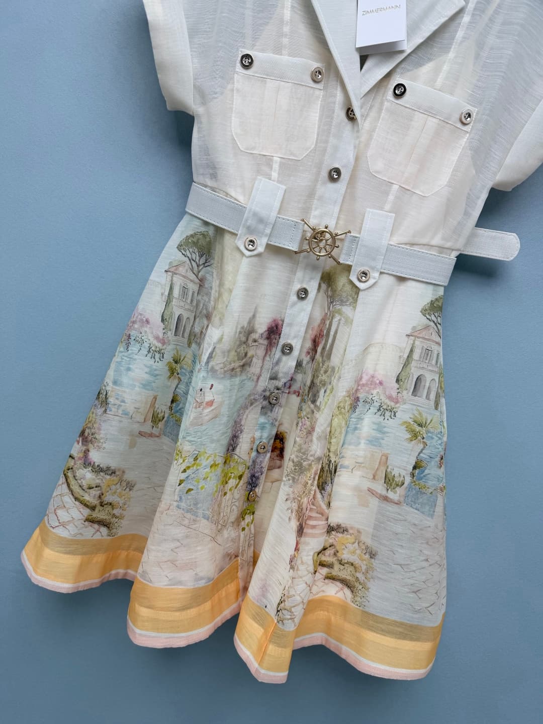 C18286 🔥🔥 Zimmermann 26 new vintage/retro nautical oil painting dress (short version). It features a romantic vacation-inspired design with vintage nautical elements. This dress combines French nautical style and Impressionist oil painting prints, creatin — image 5