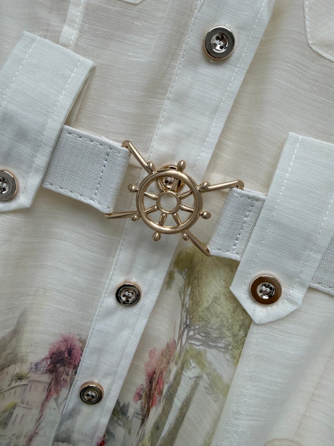 C18286 🔥🔥 Zimmermann 26 new vintage/retro nautical oil painting dress (short version). It features a romantic vacation-inspired design with vintage nautical elements. This dress combines French nautical style and Impressionist oil painting prints, creatin — image 4