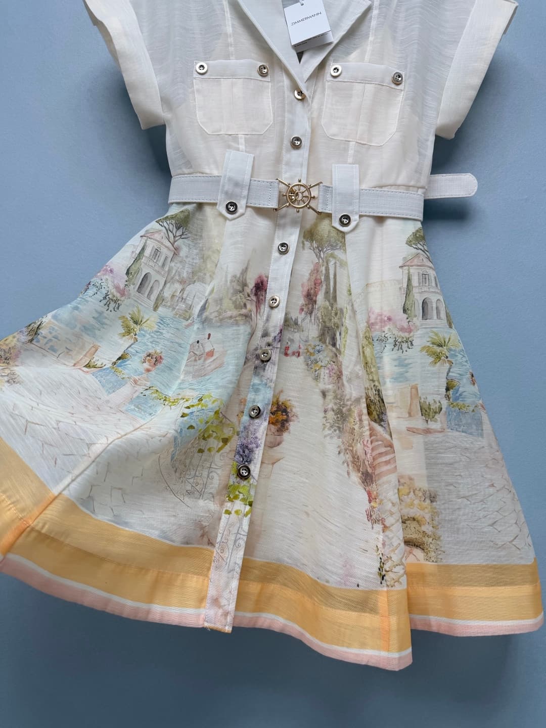 C18286 🔥🔥 Zimmermann 26 new vintage/retro nautical oil painting dress (short version). It features a romantic vacation-inspired design with vintage nautical elements. This dress combines French nautical style and Impressionist oil painting prints, creatin — image 6