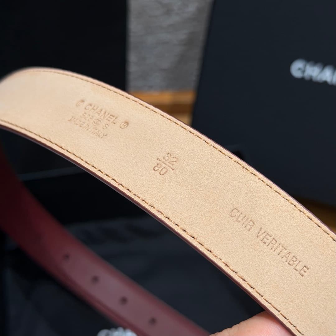 C32962 Xiangjia✨Leather Belt with CC Charm, Calfskin 30mm – Leather belt with two C pendants — image 7