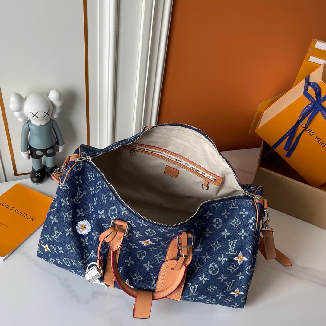 C5293 Upgraded 230 Denim Fabric M27781 M41416 LV keepall BANDOULIÈRE 45 Spring Capsule Collection Embroidery Denim Fabric Travel Bag Travel Pouch Chip Version — image 8