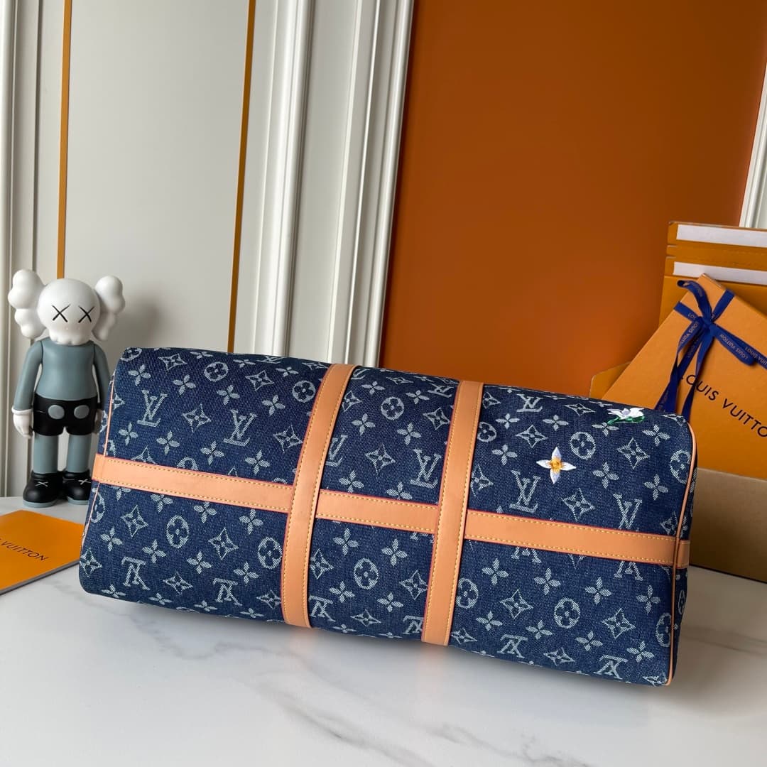 C5293 Upgraded 230 Denim Fabric M27781 M41416 LV keepall BANDOULIÈRE 45 Spring Capsule Collection Embroidery Denim Fabric Travel Bag Travel Pouch Chip Version — image 7