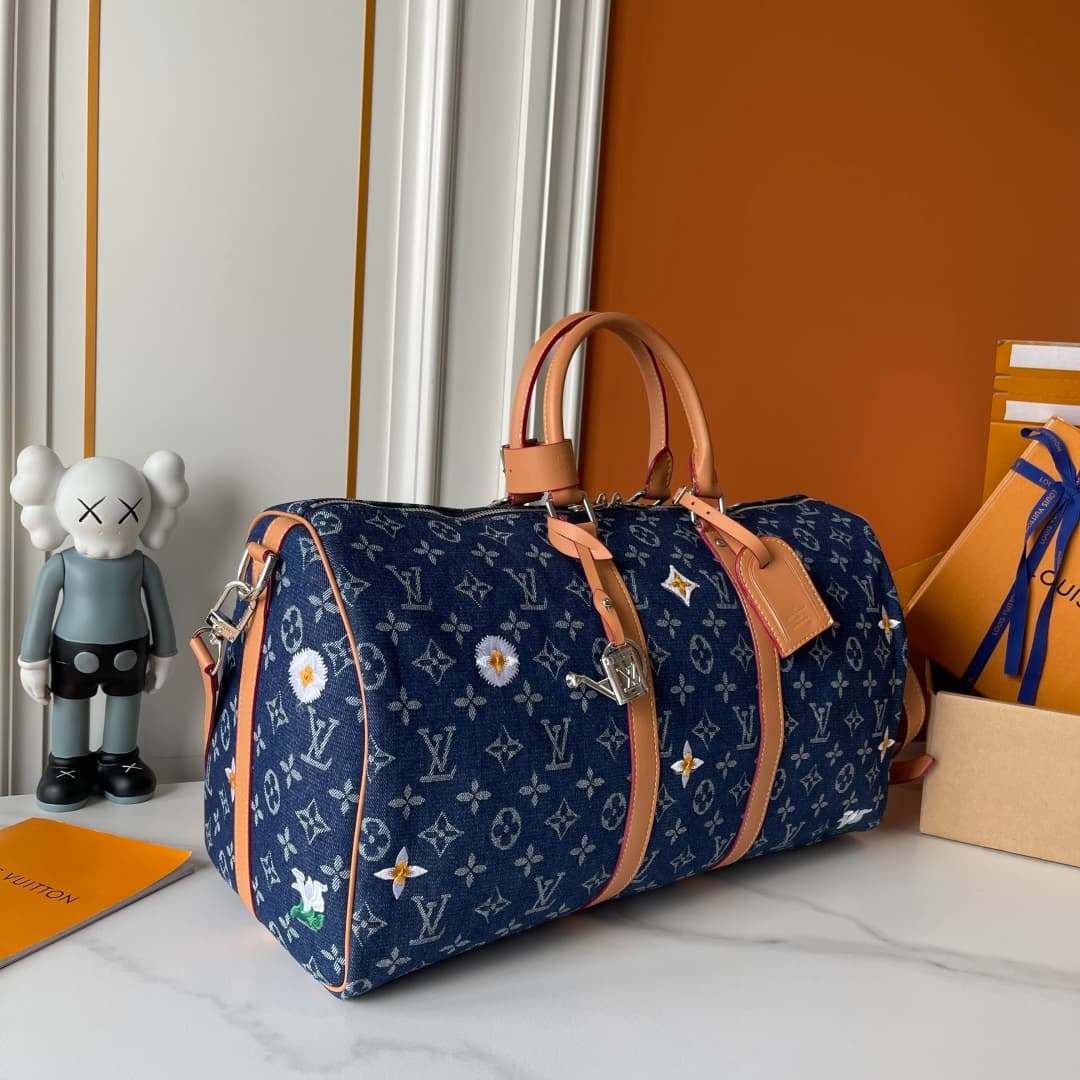 C5293 Upgraded 230 Denim Fabric M27781 M41416 LV keepall BANDOULIÈRE 45 Spring Capsule Collection Embroidery Denim Fabric Travel Bag Travel Pouch Chip Version — image 2