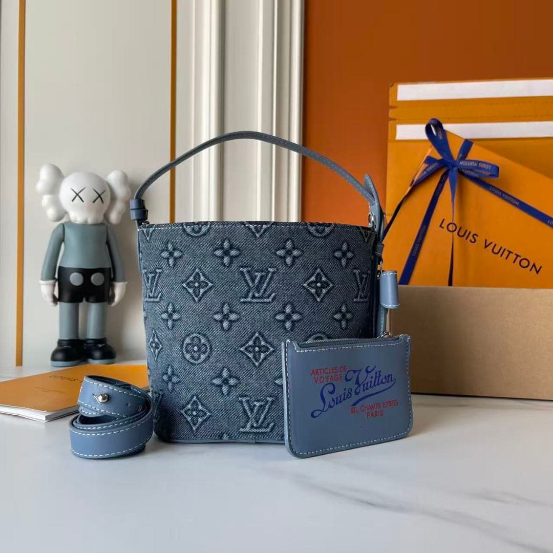 C4995 Upgraded Collection: M15130, M12925, M25543  
Embossed Denim – Louis Vuitton brings a lively and energetic vibe through the LV Romance elements. This All In BB handbag is introduced in the early autumn collection: 2025. The classic Monogram and Dami — image 5
