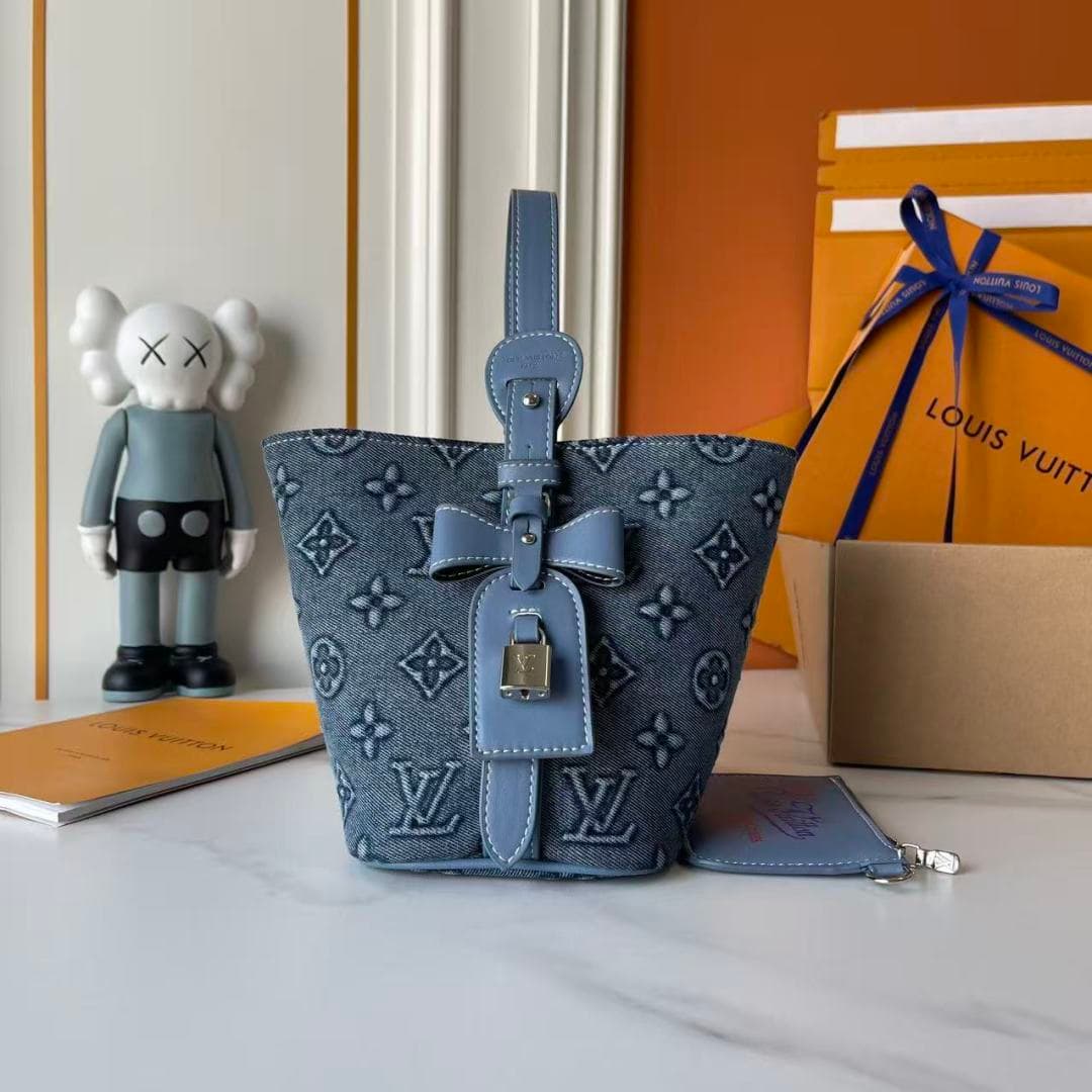 C4995 Upgraded Collection: M15130, M12925, M25543  
Embossed Denim – Louis Vuitton brings a lively and energetic vibe through the LV Romance elements. This All In BB handbag is introduced in the early autumn collection: 2025. The classic Monogram and Dami — image 2