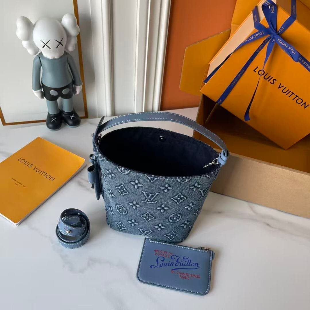 C4995 Upgraded Collection: M15130, M12925, M25543  
Embossed Denim – Louis Vuitton brings a lively and energetic vibe through the LV Romance elements. This All In BB handbag is introduced in the early autumn collection: 2025. The classic Monogram and Dami — image 8