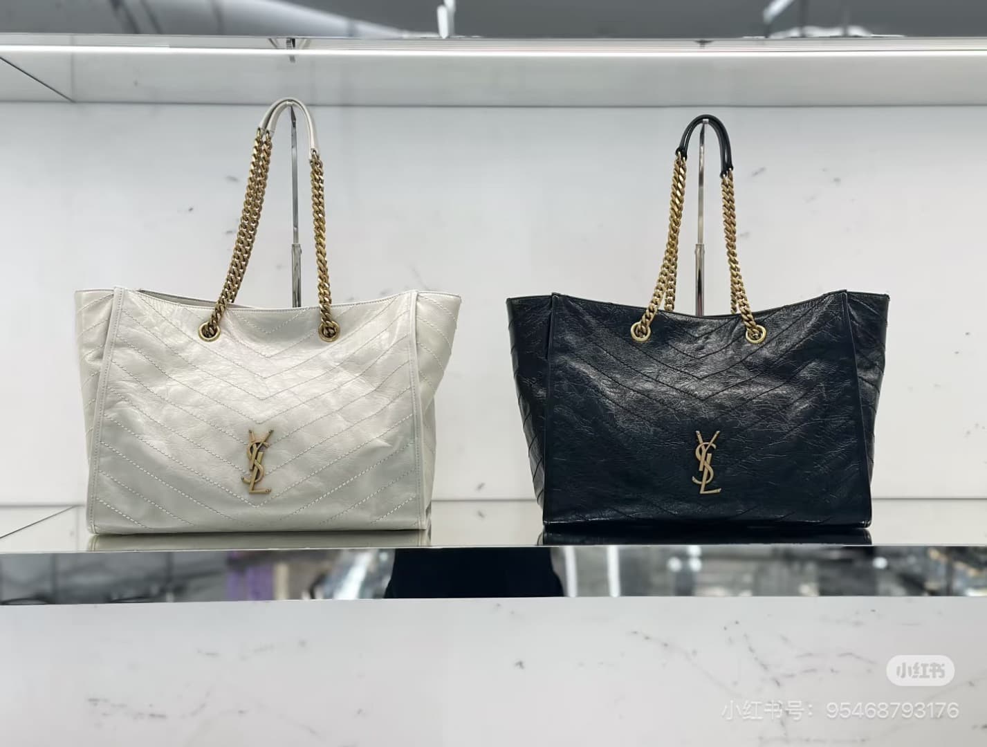 C8641 New large size 💰 YSL NIKI shopping bag – new model! ||| The new Saint Laurent shopping bags released this year have a golden logo, and the chain is also gold-colored; they are very eye-catching. There are two sizes: the large size can be used as a d — image 5