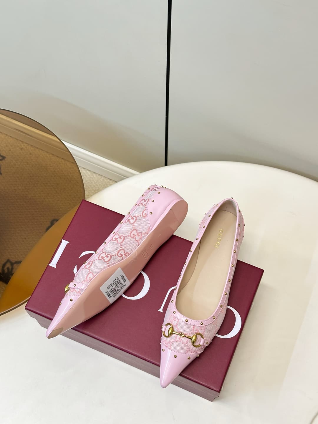 D6891 Gucci 26ss Gucci buckle rivet pointed classic monogram flat shoe — image 5