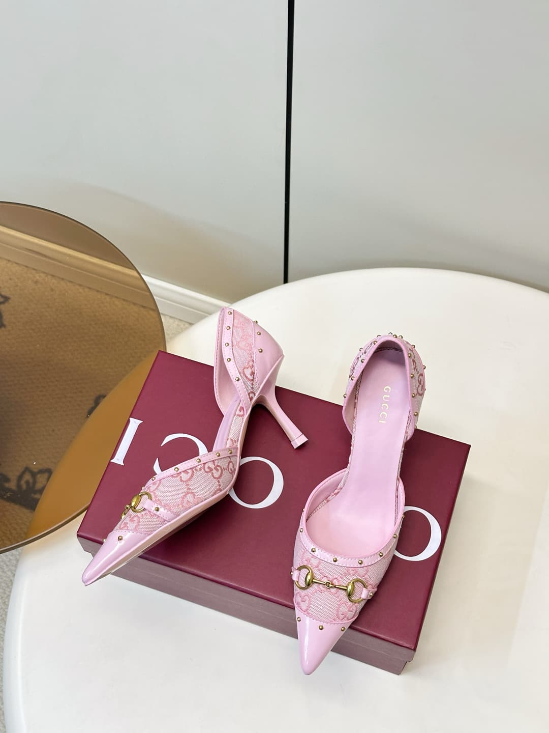 D6899 Gucci 26ss Gucci buckle rivet pointed classic monogram high heels sandals P — image 5