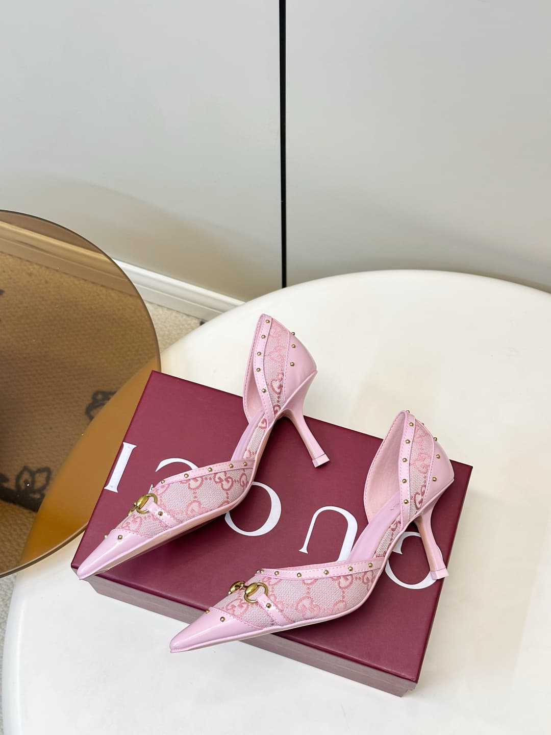 D6899 Gucci 26ss Gucci buckle rivet pointed classic monogram high heels sandals P — image 8