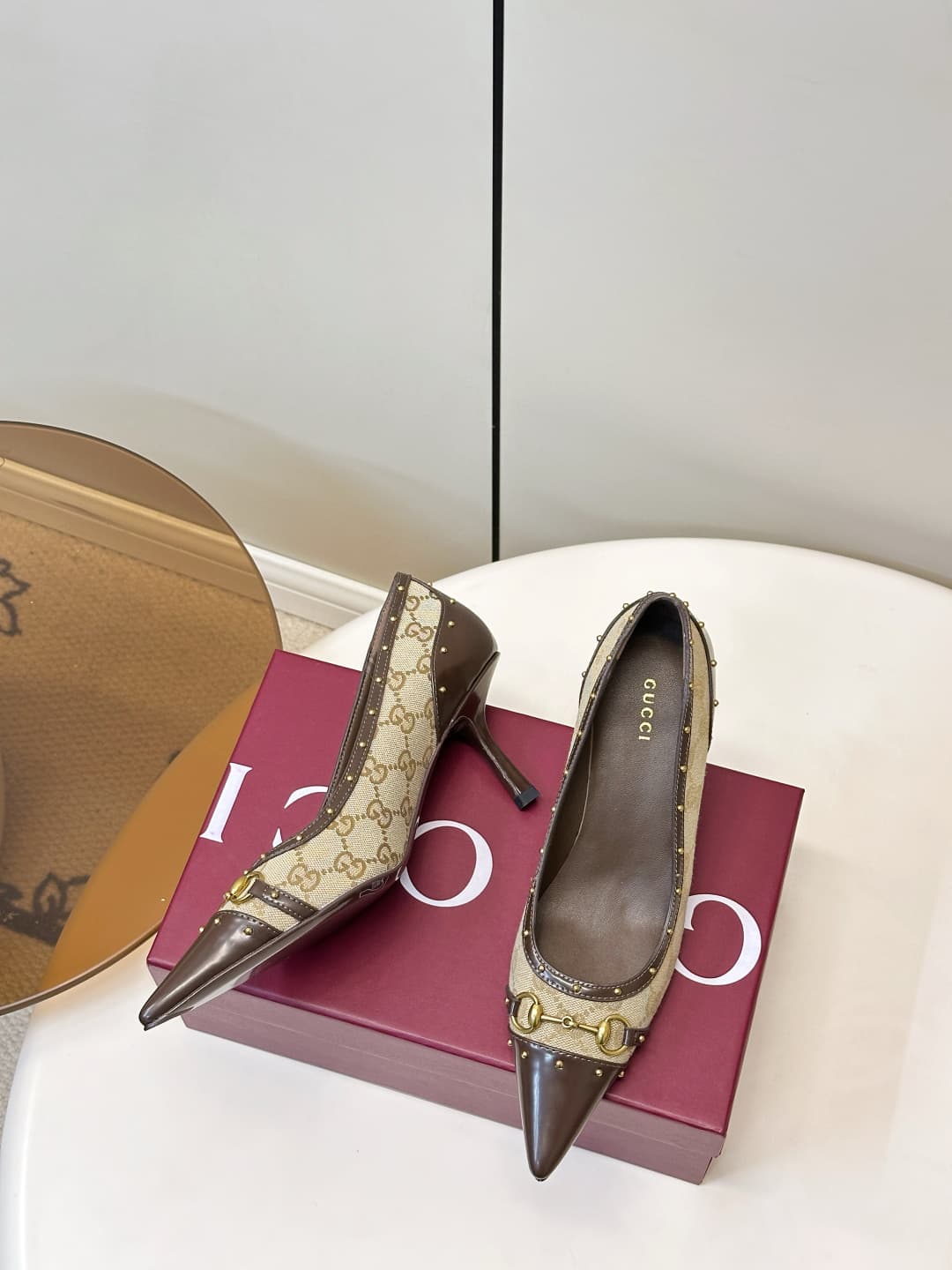 D6897 Gucci 26ss Gucci buckle rivet pointed classic lace high heels P — image 5