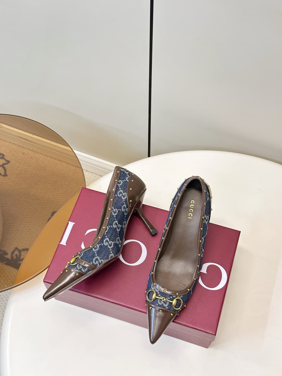 D6896 Gucci 26ss Gucci buckle rivet pointed classic monogram high heels P — image 5