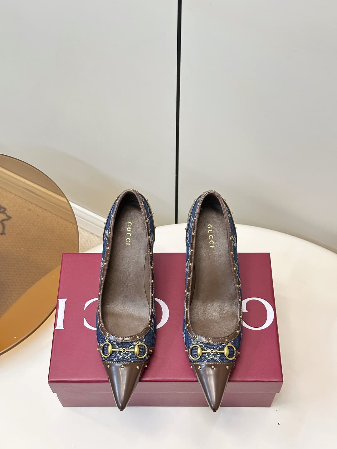 D6896 Gucci 26ss Gucci buckle rivet pointed classic monogram high heels P — image 1