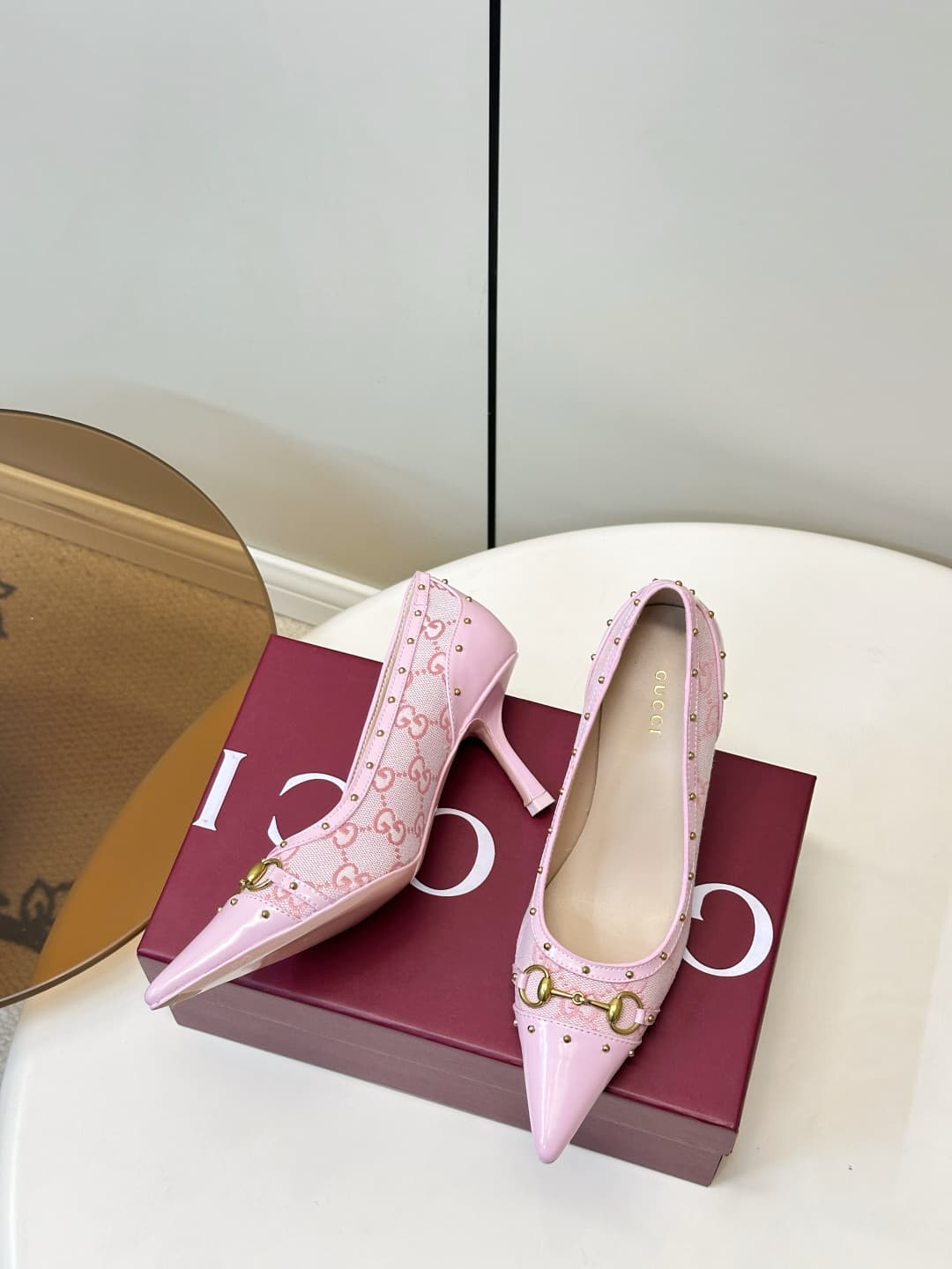 D6895 Gucci 26ss Gucci buckle rivet pointed classic monogram high heels P — image 5