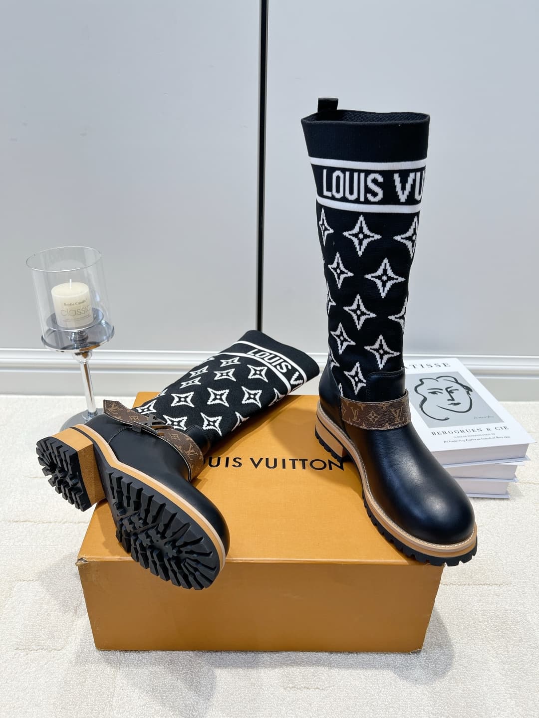 D9090 LV Lace knitted patch high boots 26ss — image 2