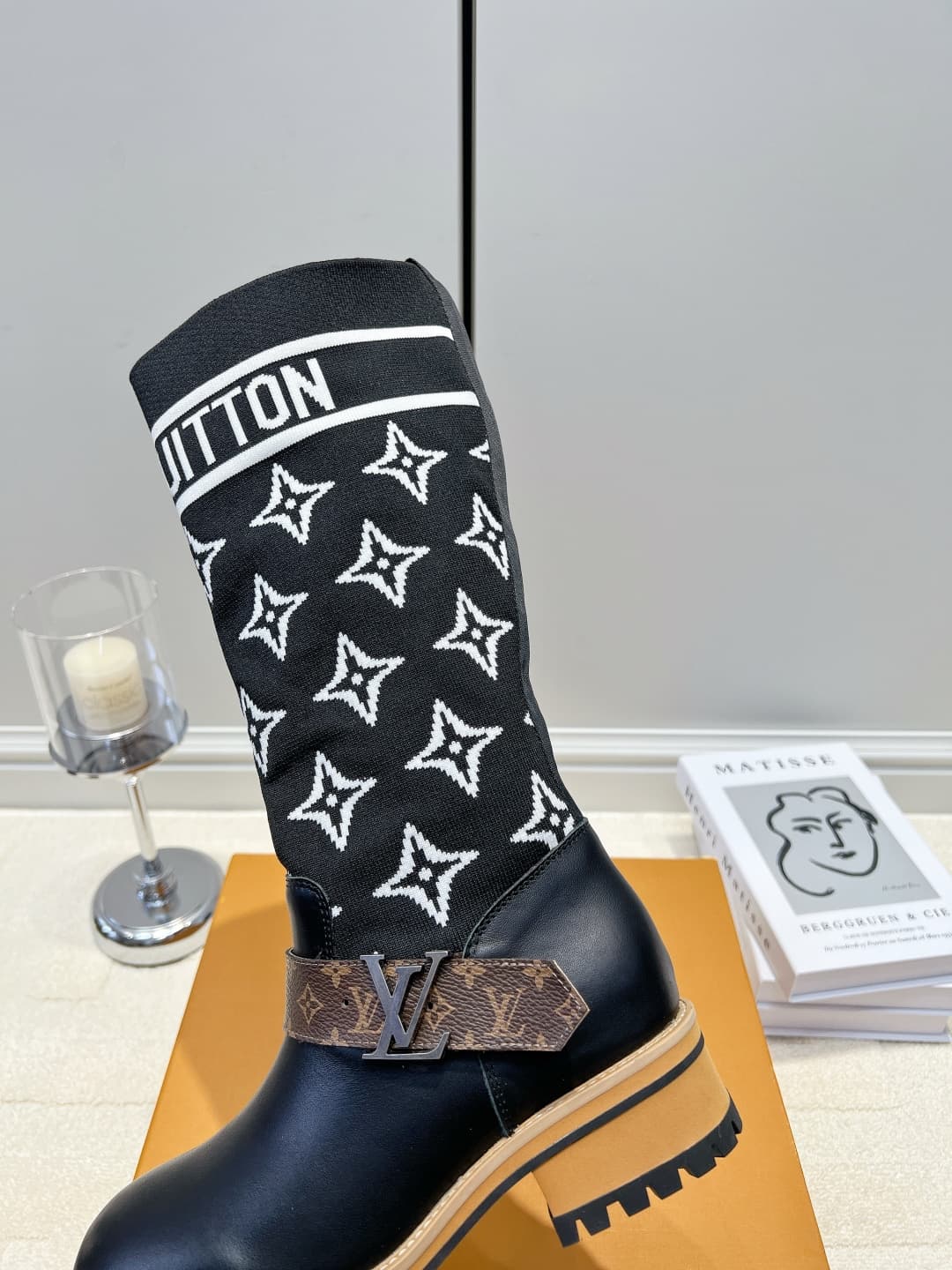 D9090 LV Lace knitted patch high boots 26ss — image 7