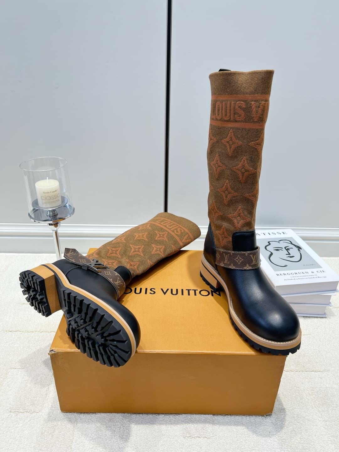 D9088 LV Brown thread knitted lacing high-top boots 26ss — image 2