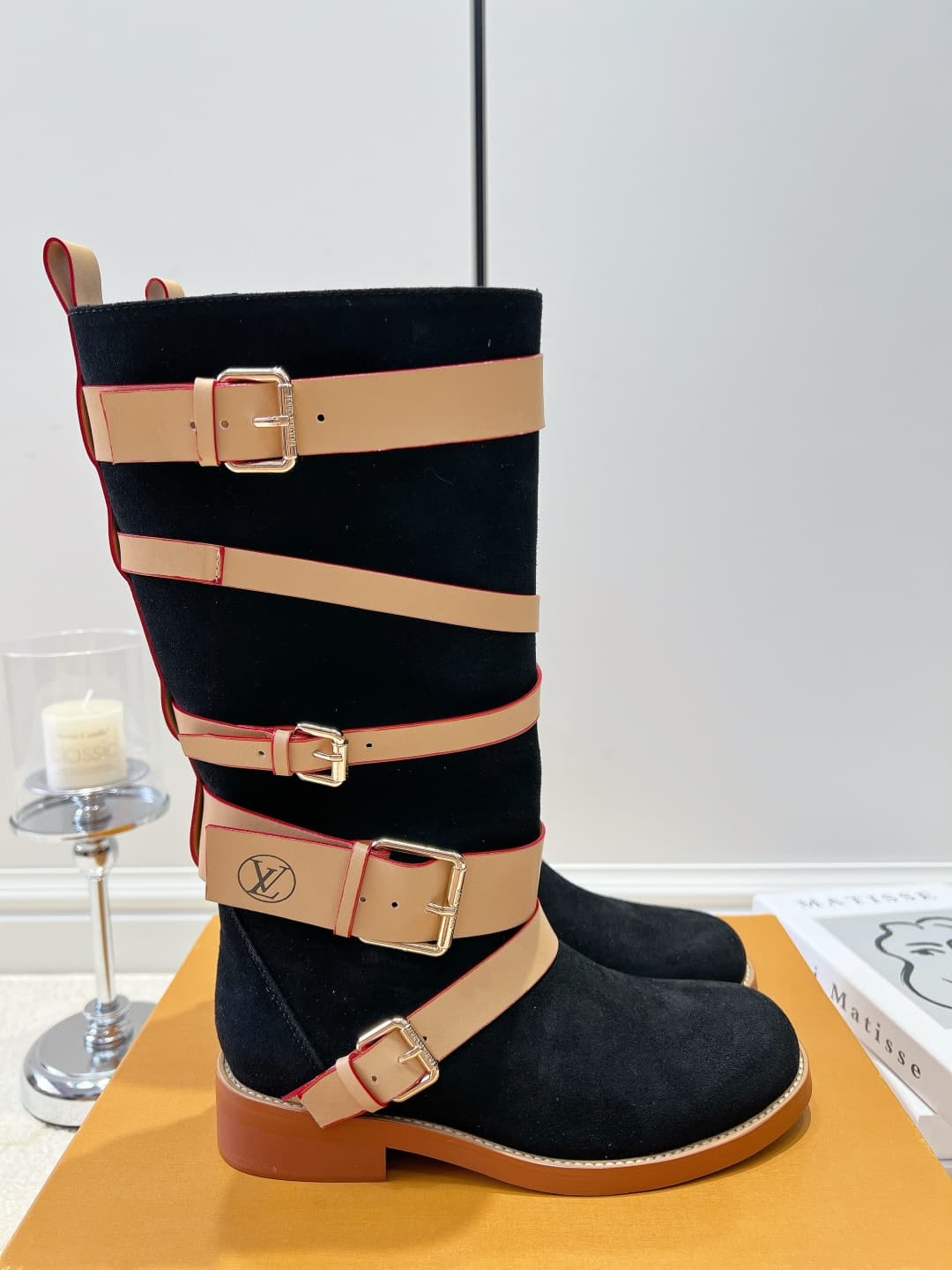 D9083 LV Black suede straps high-top boots 26ss — image 4