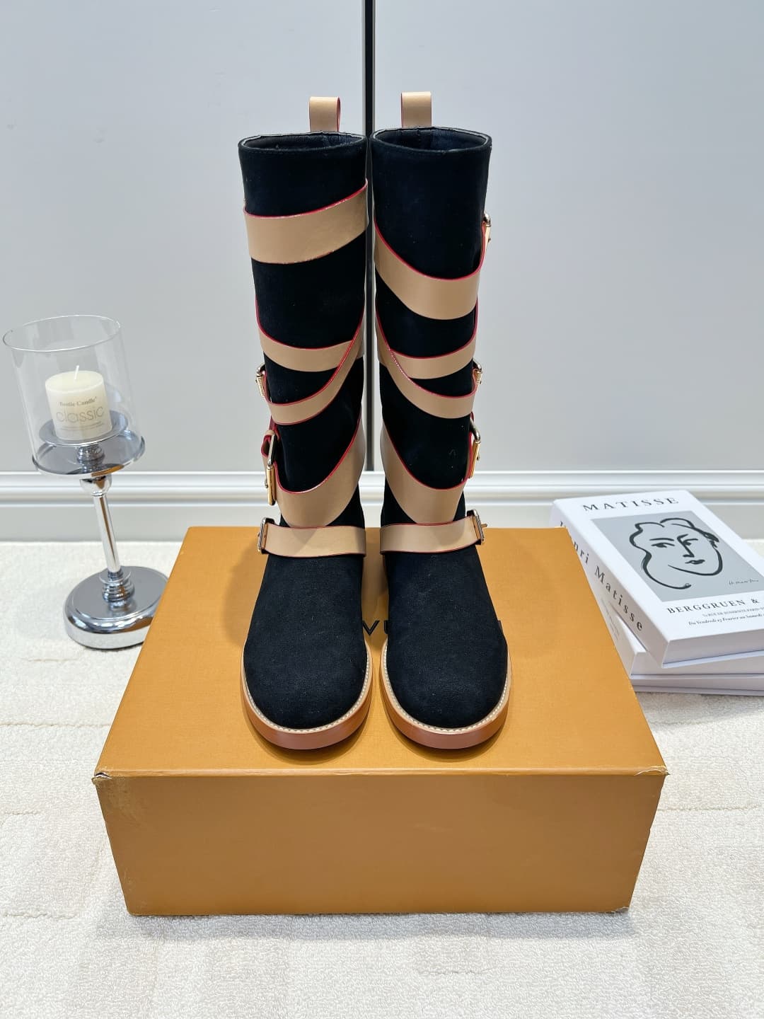 D9083 LV Black suede straps high-top boots 26ss — image 1