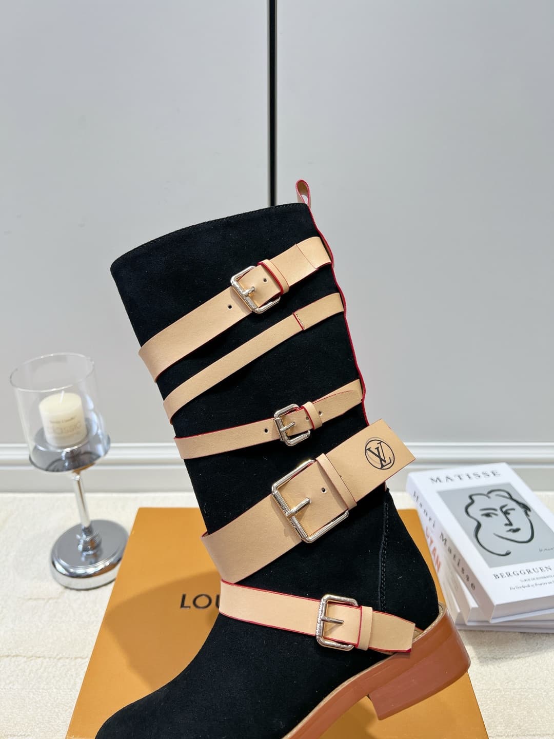 D9083 LV Black suede straps high-top boots 26ss — image 7