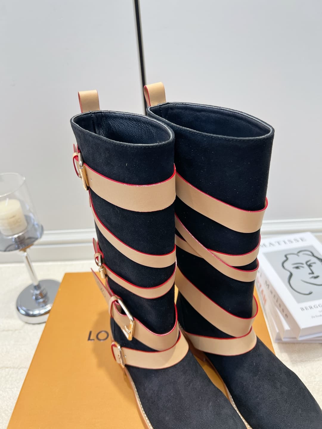 D9083 LV Black suede straps high-top boots 26ss — image 6