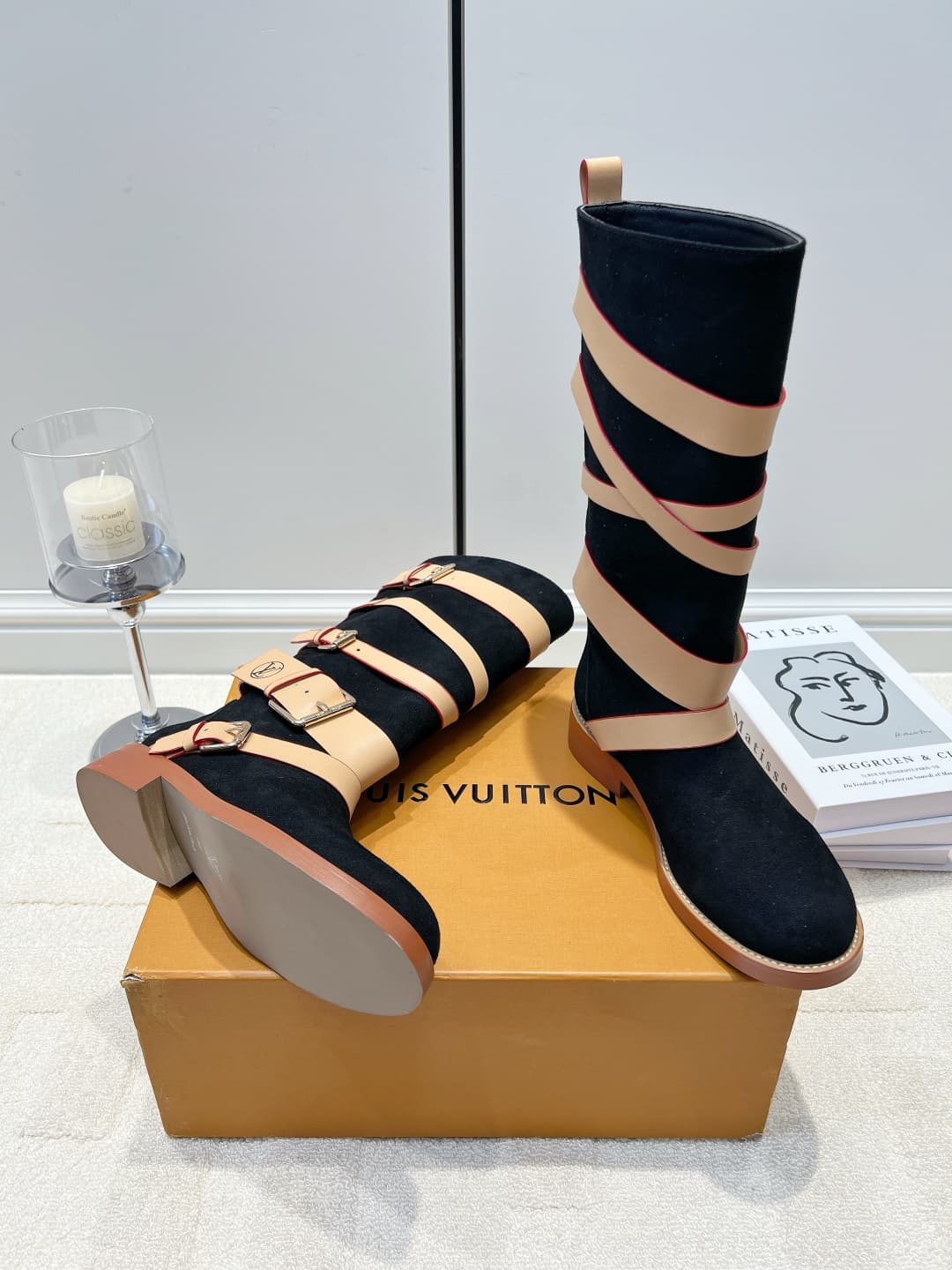 D9083 LV Black suede straps high-top boots 26ss — image 2