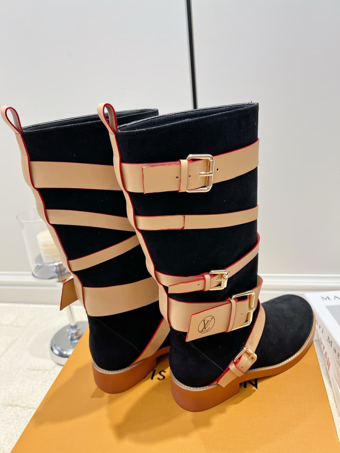 D9083 LV Black suede straps high-top boots 26ss — image 5