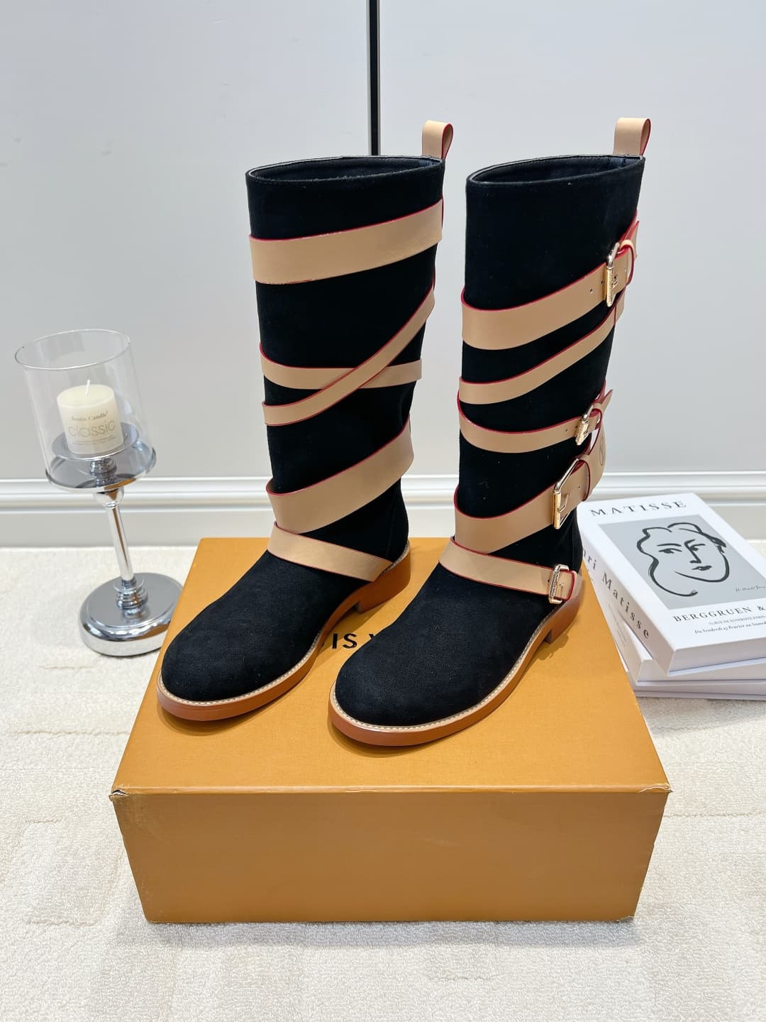 D9083 LV Black suede straps high-top boots 26ss — image 3