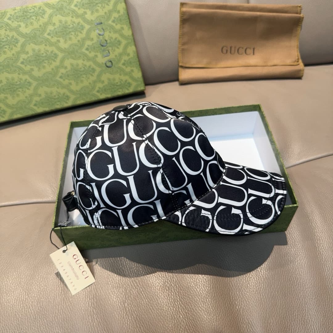 C29867 Bag with box, new Gucci baseball cap, with GUCCI silk printing. Custom-made by 1:1. Made from original sail fabric and top-grade cowhide, with pure cotton lining – very lightweight and breathable! The quality is excellent. Basic head circumference: — image 4