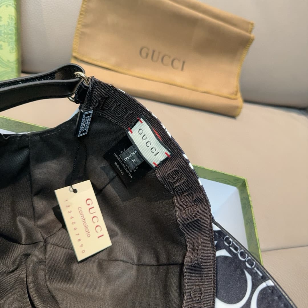 C29867 Bag with box, new Gucci baseball cap, with GUCCI silk printing. Custom-made by 1:1. Made from original sail fabric and top-grade cowhide, with pure cotton lining – very lightweight and breathable! The quality is excellent. Basic head circumference: — image 7