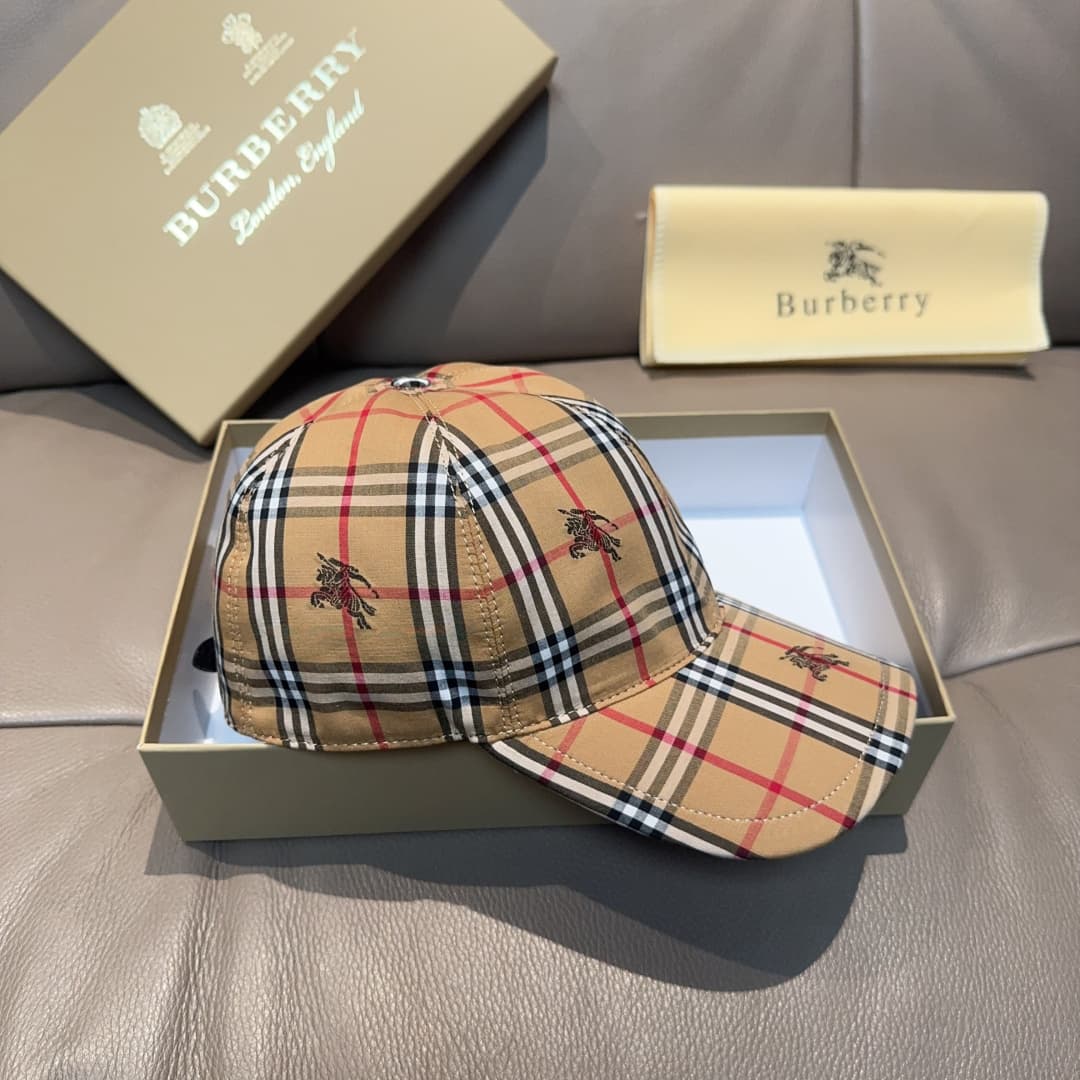 C29859 Packaged in a cloth bag, Barbour original baseball cap, checked pattern horse design. Customized by 1:1; made from pure cotton fabric and top-grade cowhide, lightweight and breathable! Photographed in real life; suitable for both men and women. — image 4