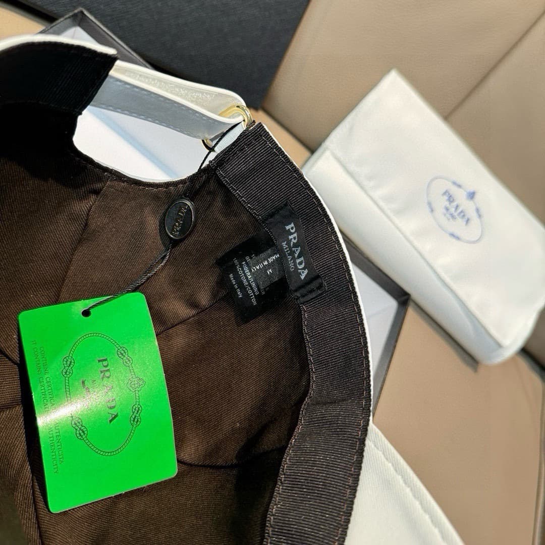 C29852 Bag-shaped hat, Prada new model baseball cap. Embroidered logo. Customized by 1:1. Original pure cotton fabric + first-grade cowhide material – lightweight and breathable! Excellent quality. Basic head circumference: 56; adjustable clip. — image 6