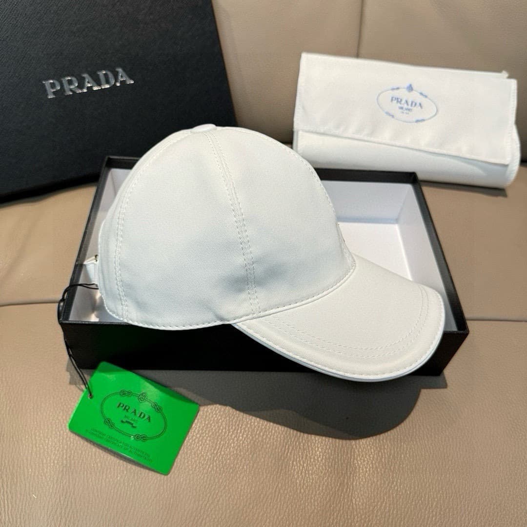 C29852 Bag-shaped hat, Prada new model baseball cap. Embroidered logo. Customized by 1:1. Original pure cotton fabric + first-grade cowhide material – lightweight and breathable! Excellent quality. Basic head circumference: 56; adjustable clip. — image 3