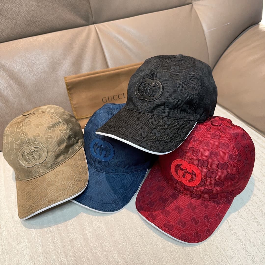 C29822 Gucci 2025 Early Autumn Collection presents a variety of energetic soft accessories. This baseball cap is crafted with precision using GG nylon, adorned with interlocking G embroidery patches, bringing a unique and distinctive touch. — image 8