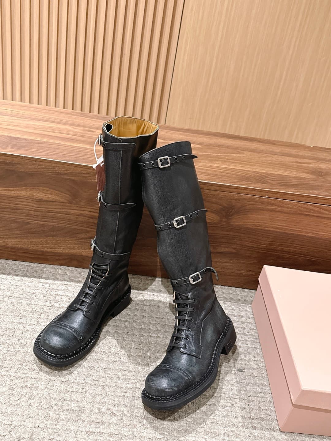 D10577 MiuMiu New Model Rider Long Boots – A stylish long boot with a classic motorcycle-style design. — image 2