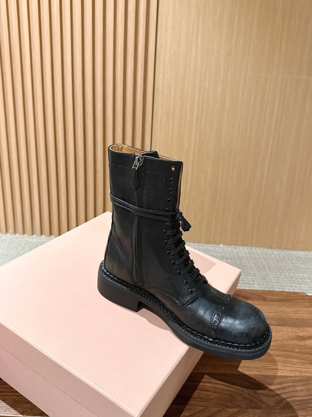 D10574 Miu Miu new model motorcycle boots, stylish long boots, classic motorcycle boot design, — image 3