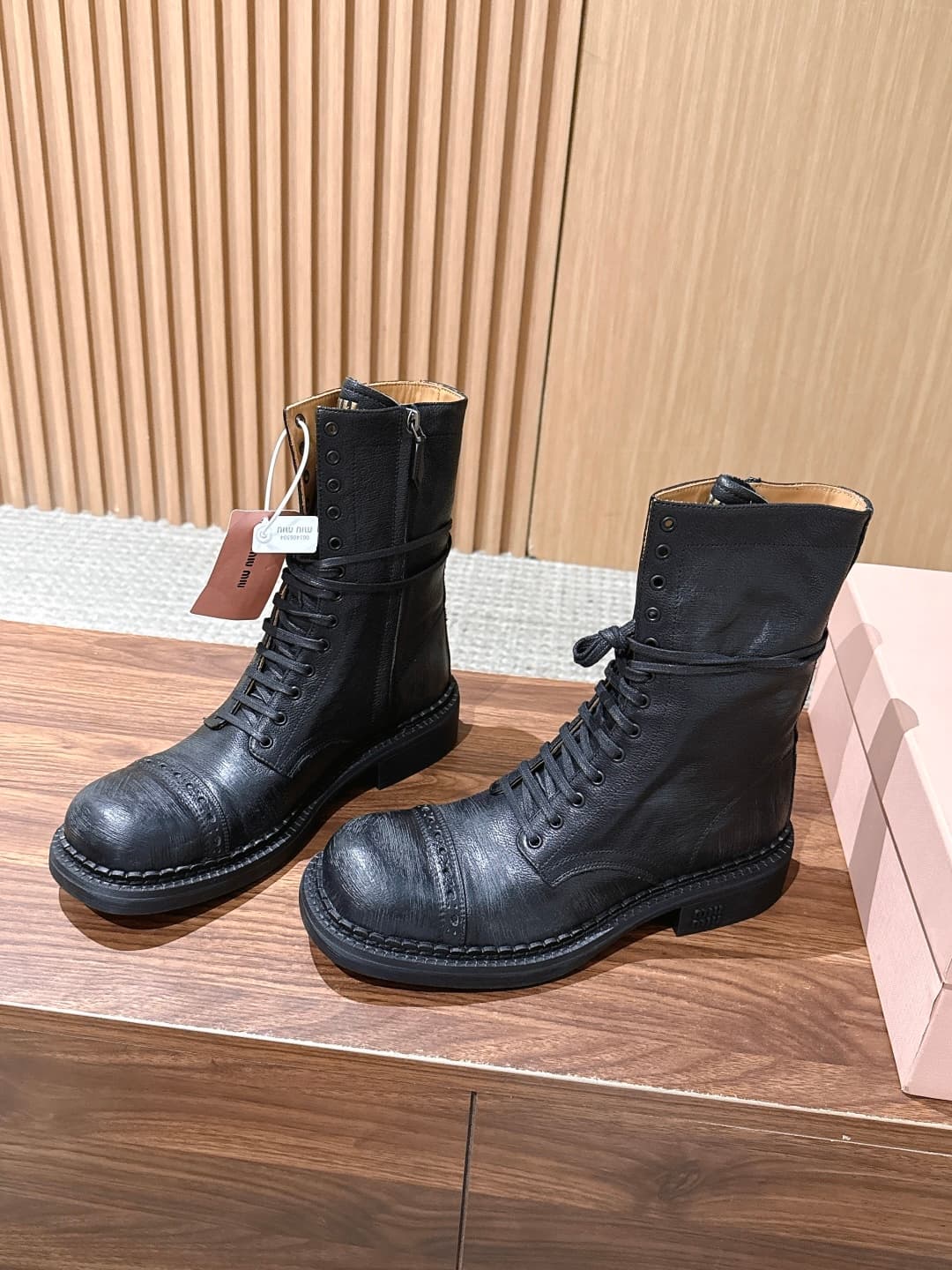 D10574 Miu Miu new model motorcycle boots, stylish long boots, classic motorcycle boot design, — image 2