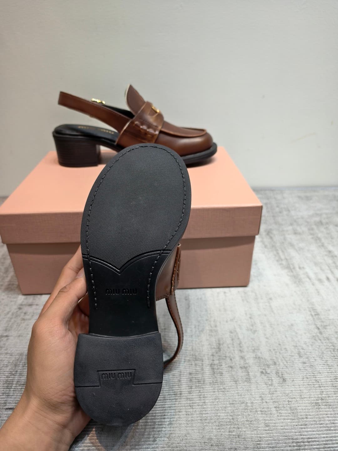 D10646 MIUMIU 2026 New Vintage/Retro Loafers – Upper: Main material is high-quality calfskin/leather; some models feature aged waxed leather for a vintage look. There are also different versions including glossy polished leather, wine-red colored leather, — image 8