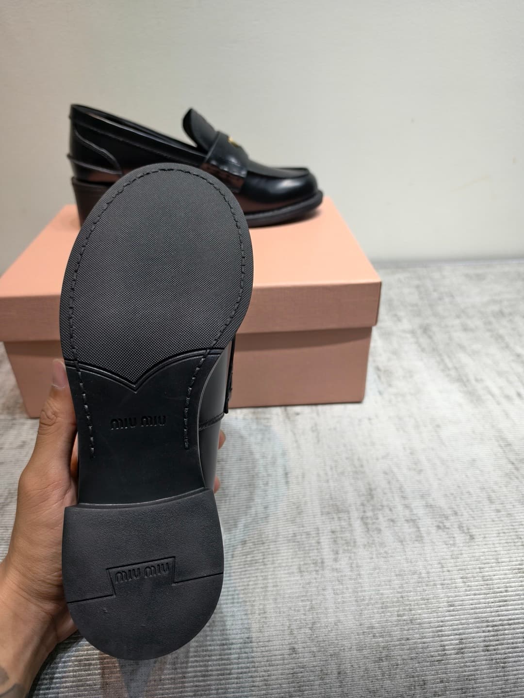 D10645 MIUMIU 2026 New Vintage/Retro Loafers – Upper: The main part is high-quality calfskin/leather; some models feature aged waxed leather, giving a vintage look. There are also different versions such as glossy polished leather, wine-red dyed leather,  — image 6