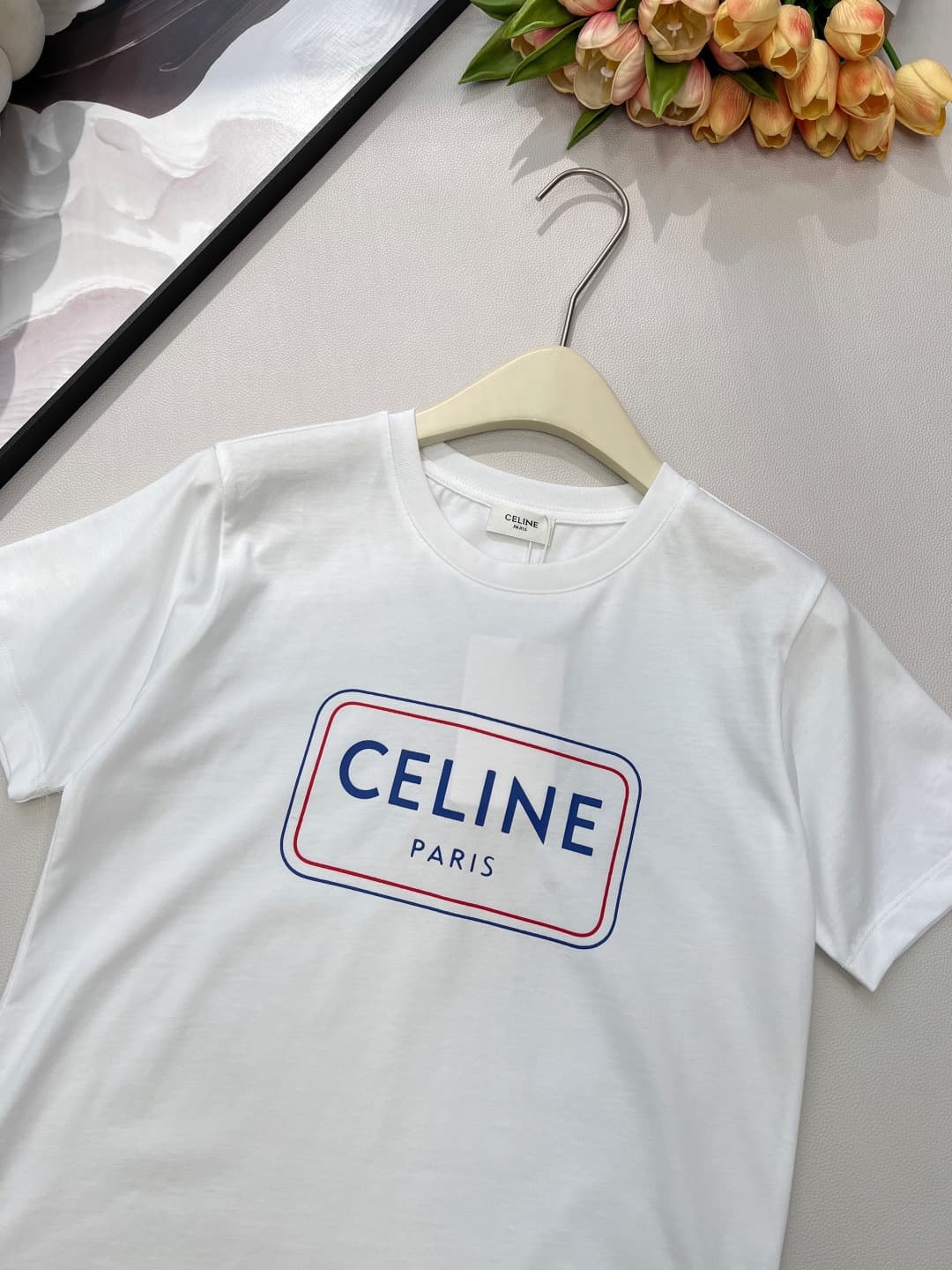 C18439 🆕 Celine spring collection: new dual-color square letter print, loose casual fit, short-sleeved T-shirt — image 4