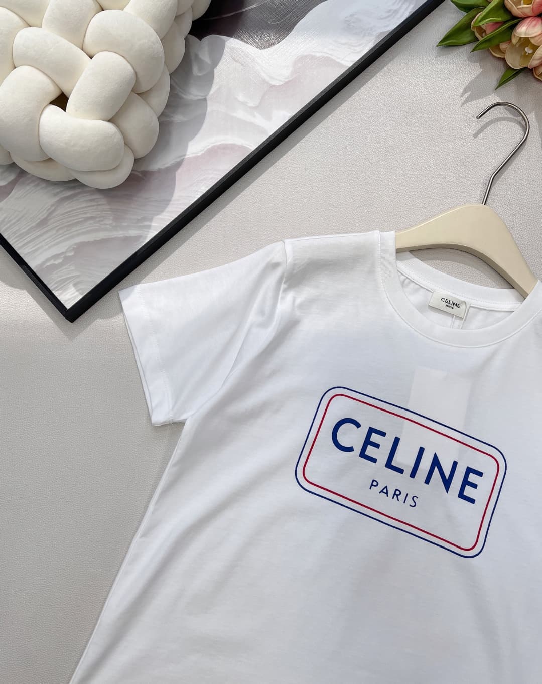 C18439 🆕 Celine spring collection: new dual-color square letter print, loose casual fit, short-sleeved T-shirt — image 3