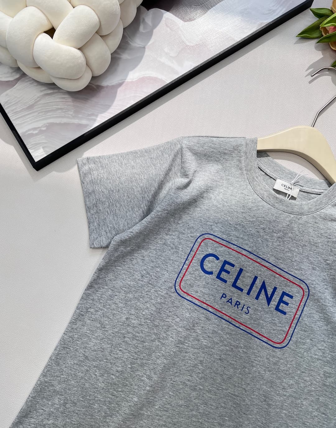 C18438 🆕 Celine spring/summer new style T-shirt with double-color square letter prints, relaxed fit, short sleeves — image 3