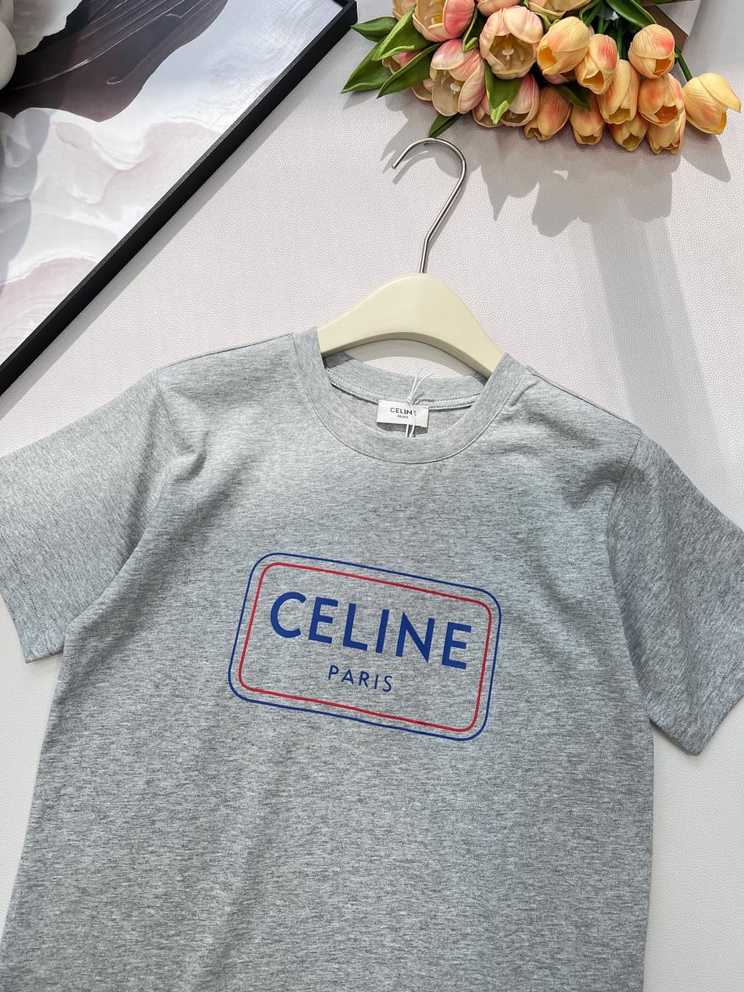 C18438 🆕 Celine spring/summer new style T-shirt with double-color square letter prints, relaxed fit, short sleeves — image 8