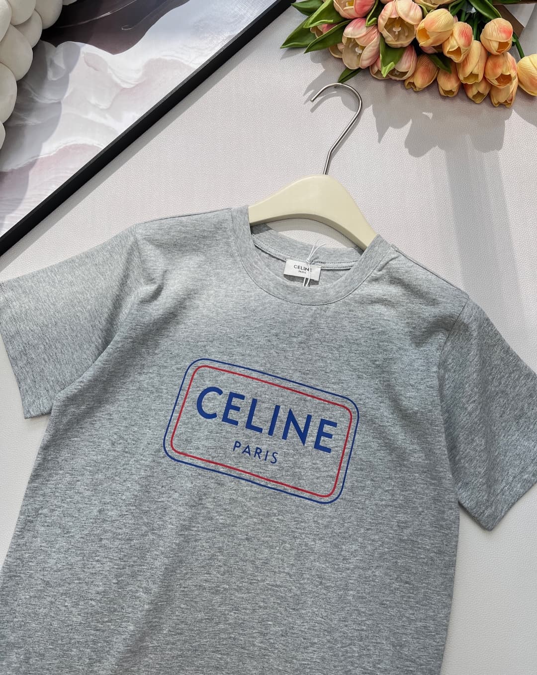 C18438 🆕 Celine spring/summer new style T-shirt with double-color square letter prints, relaxed fit, short sleeves — image 4