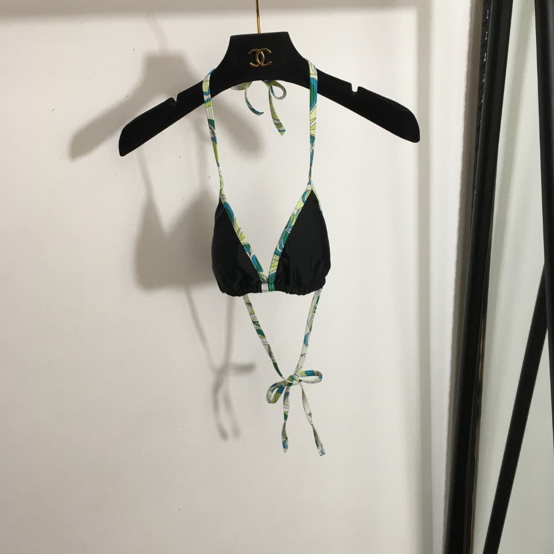 C24951 Item number: 20244674 Gucc*. New set of split bikini swimwear with printed edges and straps (with breast pad) + PUCCI-print triangle underwear. Black color, sizes S-XL. — image 2