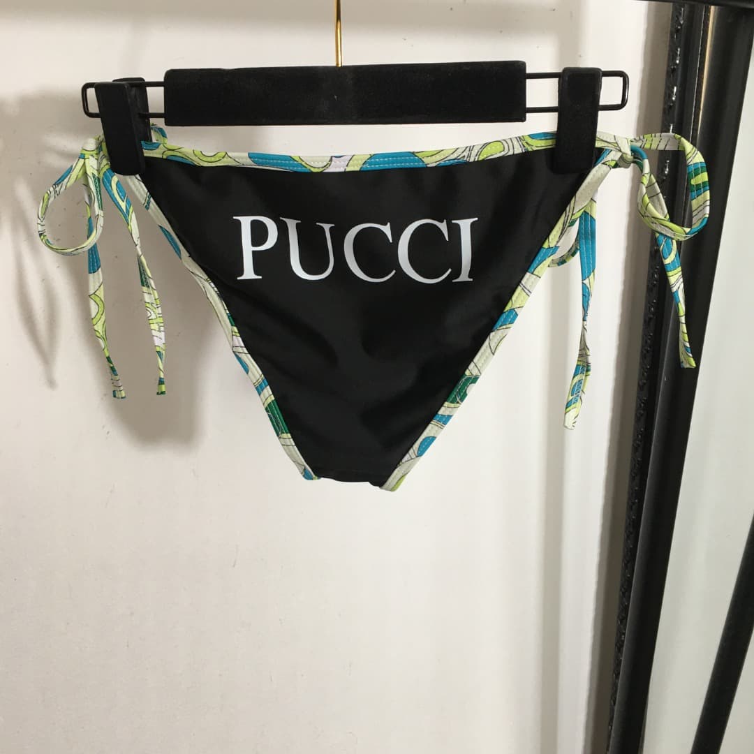 C24951 Item number: 20244674 Gucc*. New set of split bikini swimwear with printed edges and straps (with breast pad) + PUCCI-print triangle underwear. Black color, sizes S-XL. — image 7