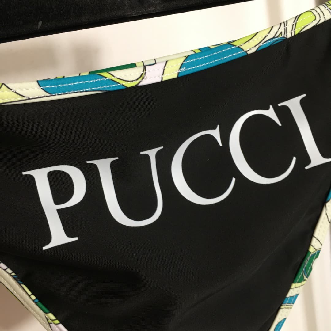 C24951 Item number: 20244674 Gucc*. New set of split bikini swimwear with printed edges and straps (with breast pad) + PUCCI-print triangle underwear. Black color, sizes S-XL. — image 8